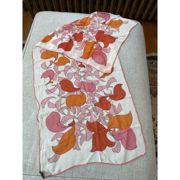 Vintage Hand Rolled Silk Blend Floral Abstract Print Scarf Made In Japan MCM - Picture 1 of 6